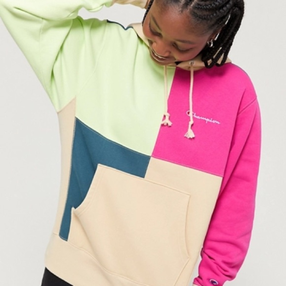 Champion Men’s/Unisex Colorblock Hoodie Pink, Green, Tan